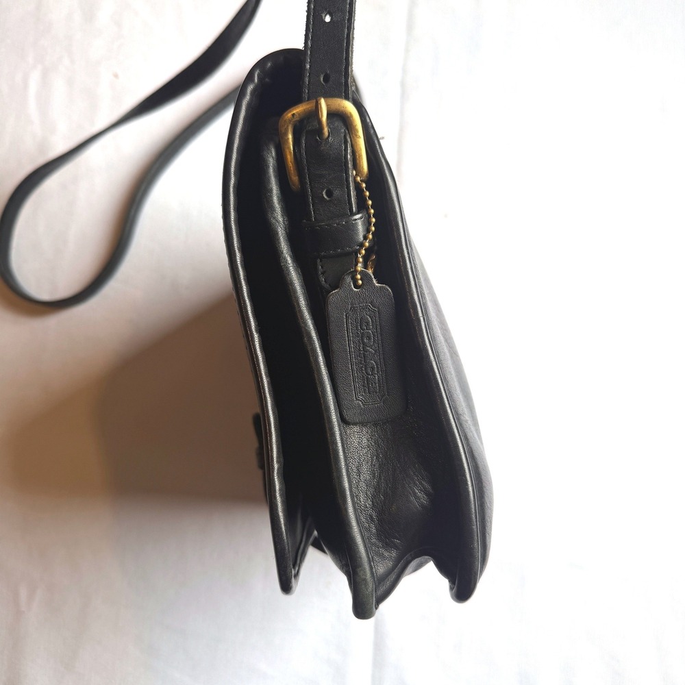 Vintage 1984 Coach Saddle Pouch Large 9585 Black Glovetanned Leather Crossbody - Picture 5 of 9